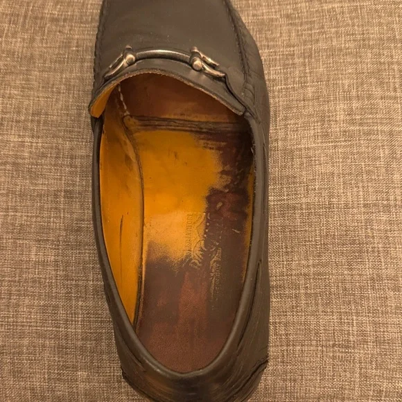 Salvatore Ferragamo Black Leather Loafers with Silver Accents